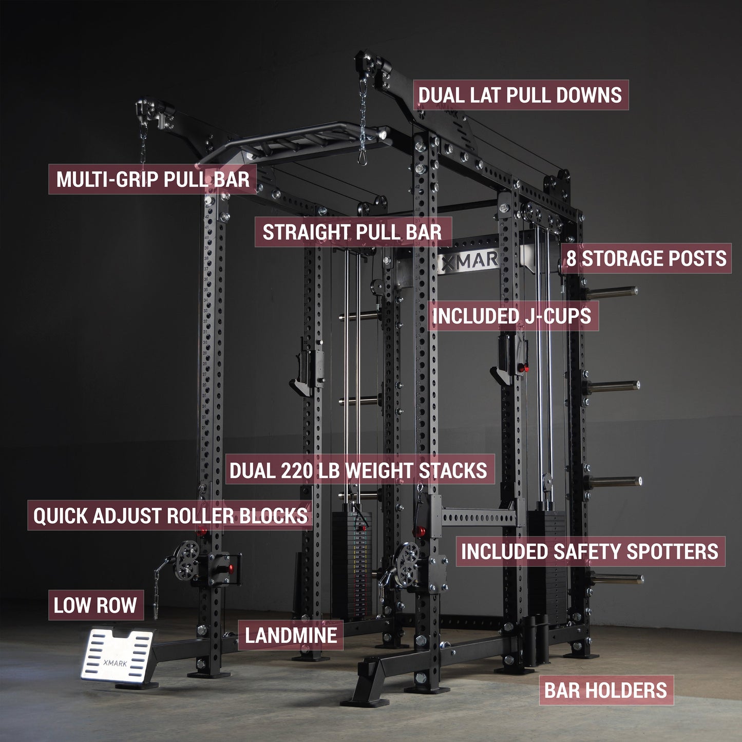 Commercial Power Rack Cable Machine - 440 lbs Total Stack Weight, Heavy Duty Gym Quality