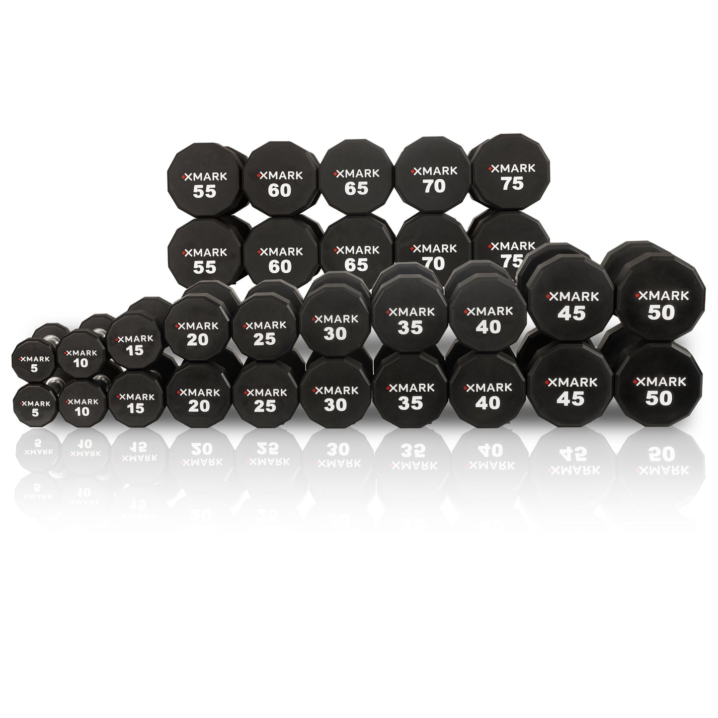 12-Sided Commercial Urethane Dumbbells Set (5-50 lb and 5-75 lb Sets) Pro Gym Grade