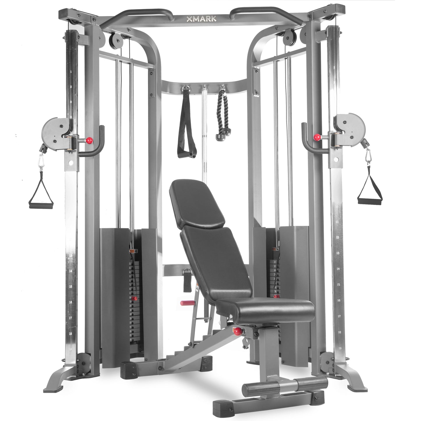 Functional Trainer Cable Machine - Dual 200 lb Weight Stacks + Adjustable Weight Bench