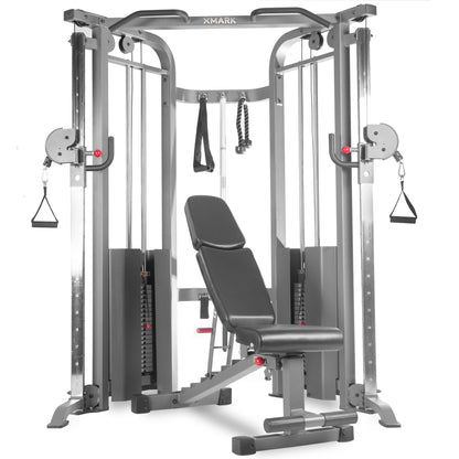 Functional Trainer Cable Machine - Dual 200 lb Weight Stacks + Adjustable Weight Bench