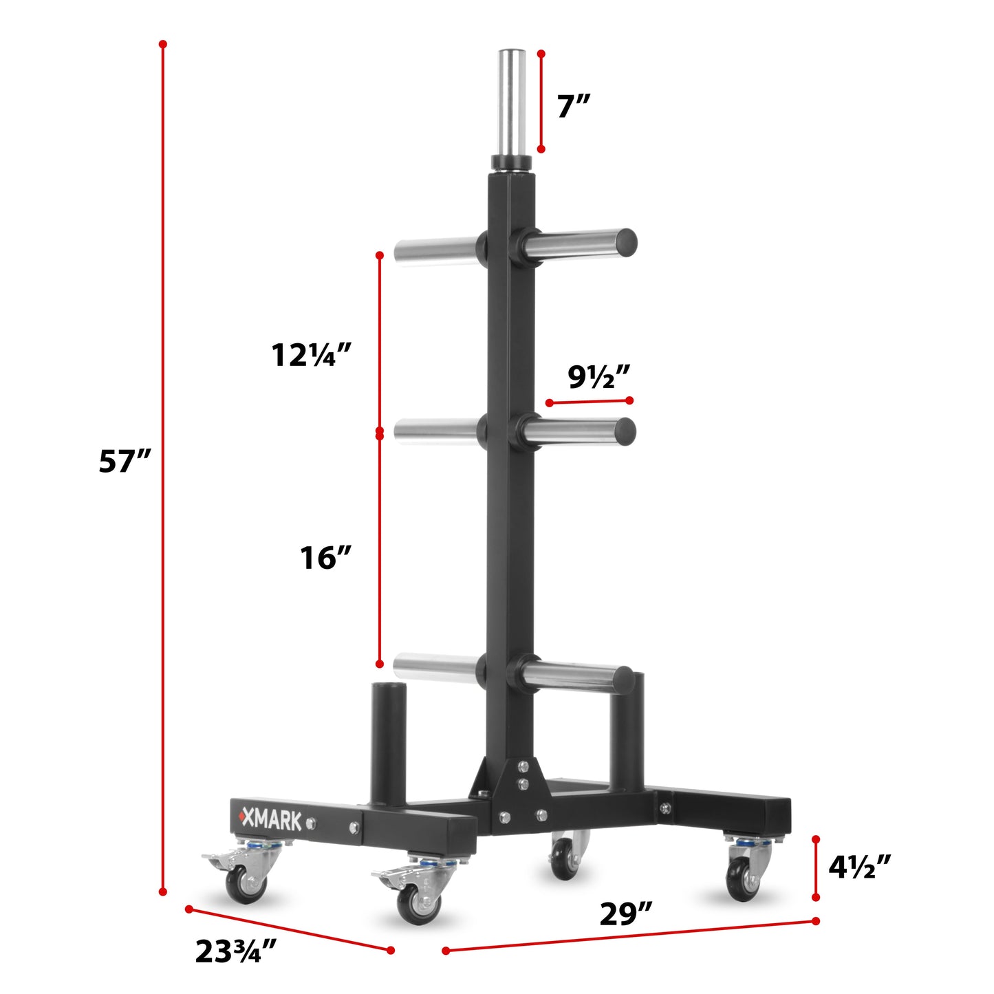 Commercial Olympic Weight Plate Tree on Castors with Dual Bar Holders