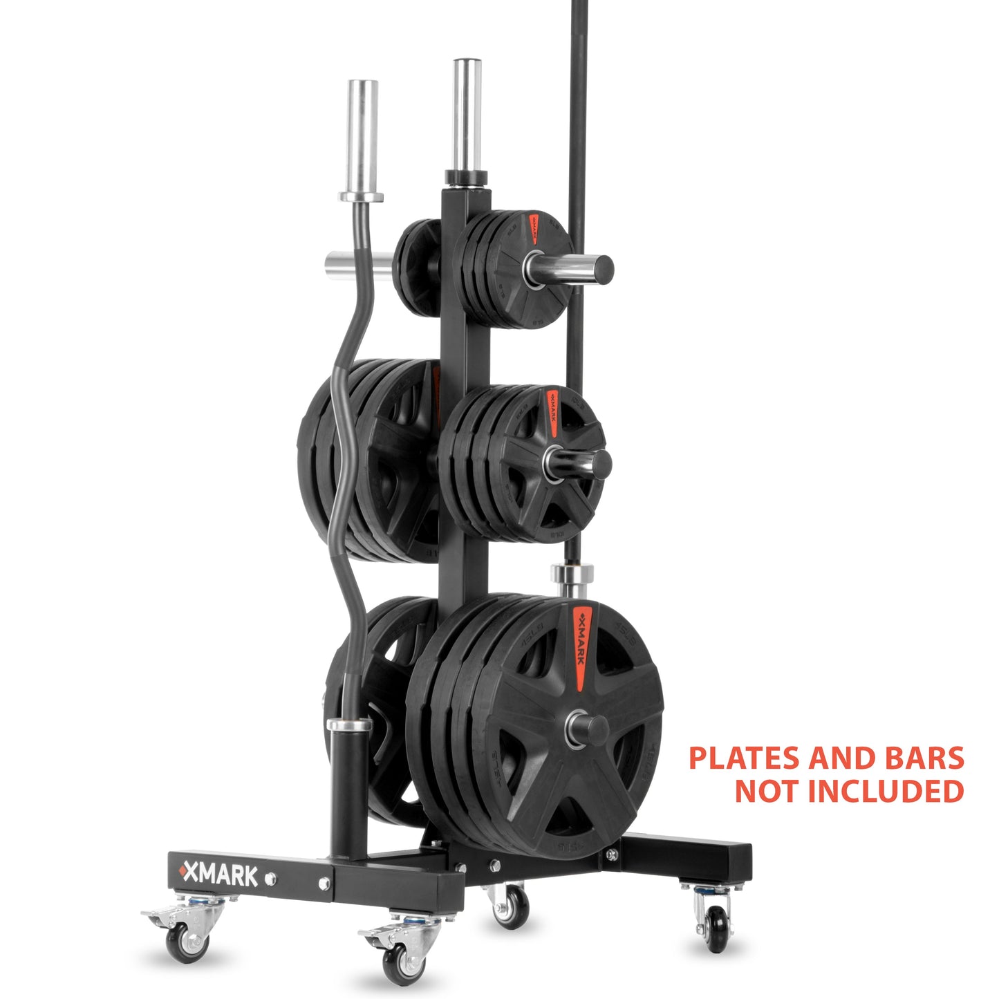 Commercial Olympic Weight Plate Tree on Castors with Dual Bar Holders