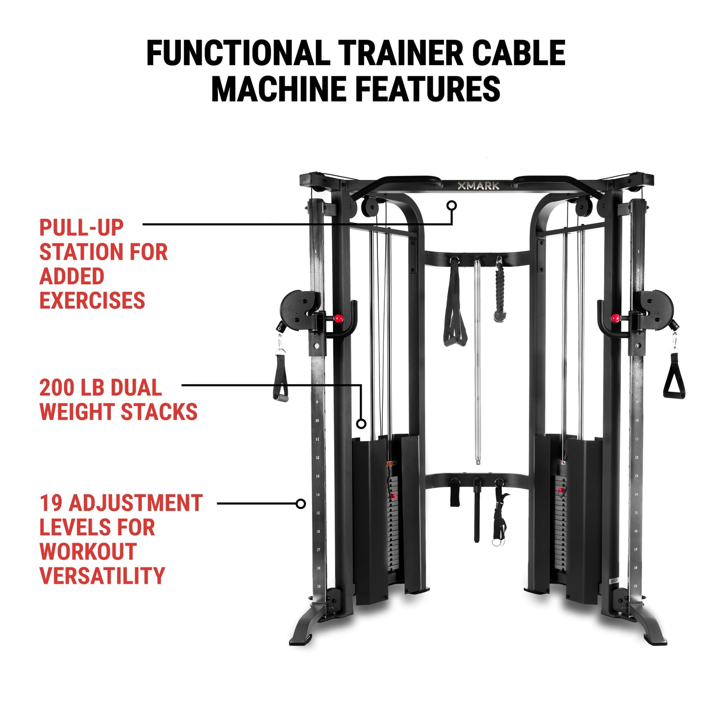 Functional Trainer Cable Machine - Dual 200 lb Weight Stacks + Adjustable Weight Bench