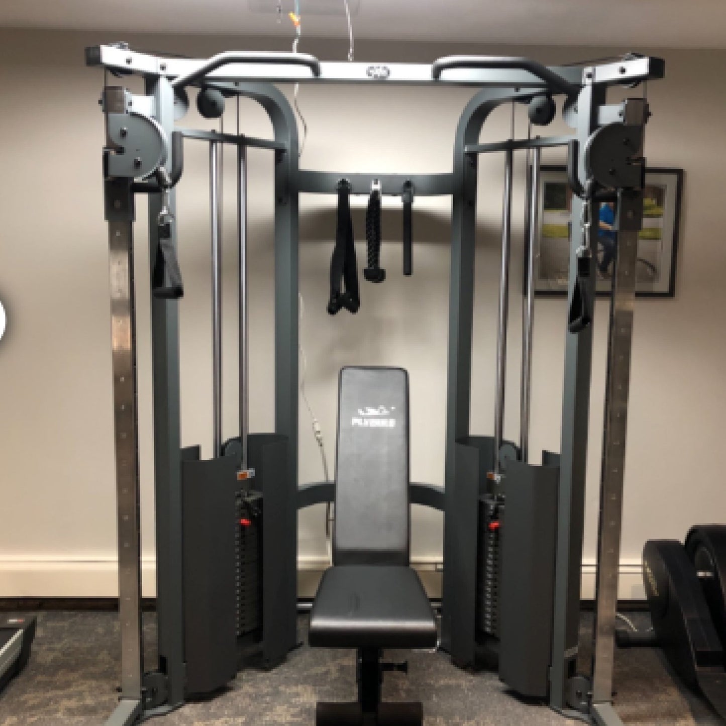 Functional Trainer Cable Machine - Dual 200 lb Weight Stacks + Adjustable Weight Bench