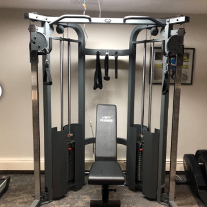 Functional Trainer Cable Machine - Dual 200 lb Weight Stacks + Adjustable Weight Bench