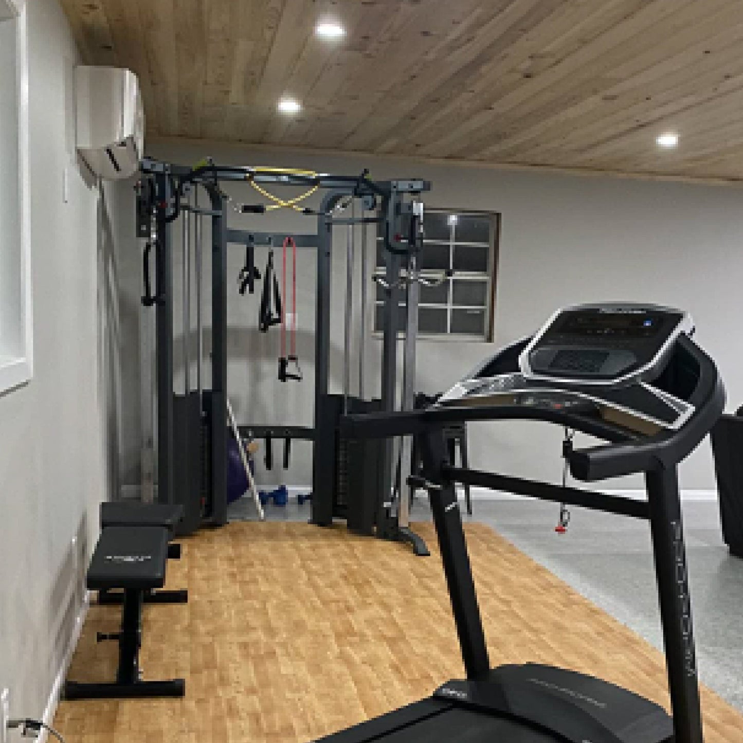 Functional Trainer Cable Machine - Dual 200 lb Weight Stacks + Adjustable Weight Bench