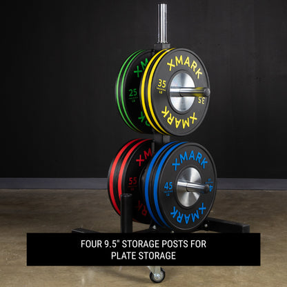 Commercial Bumper Plate Tree on Castors with Dual Bar Holders